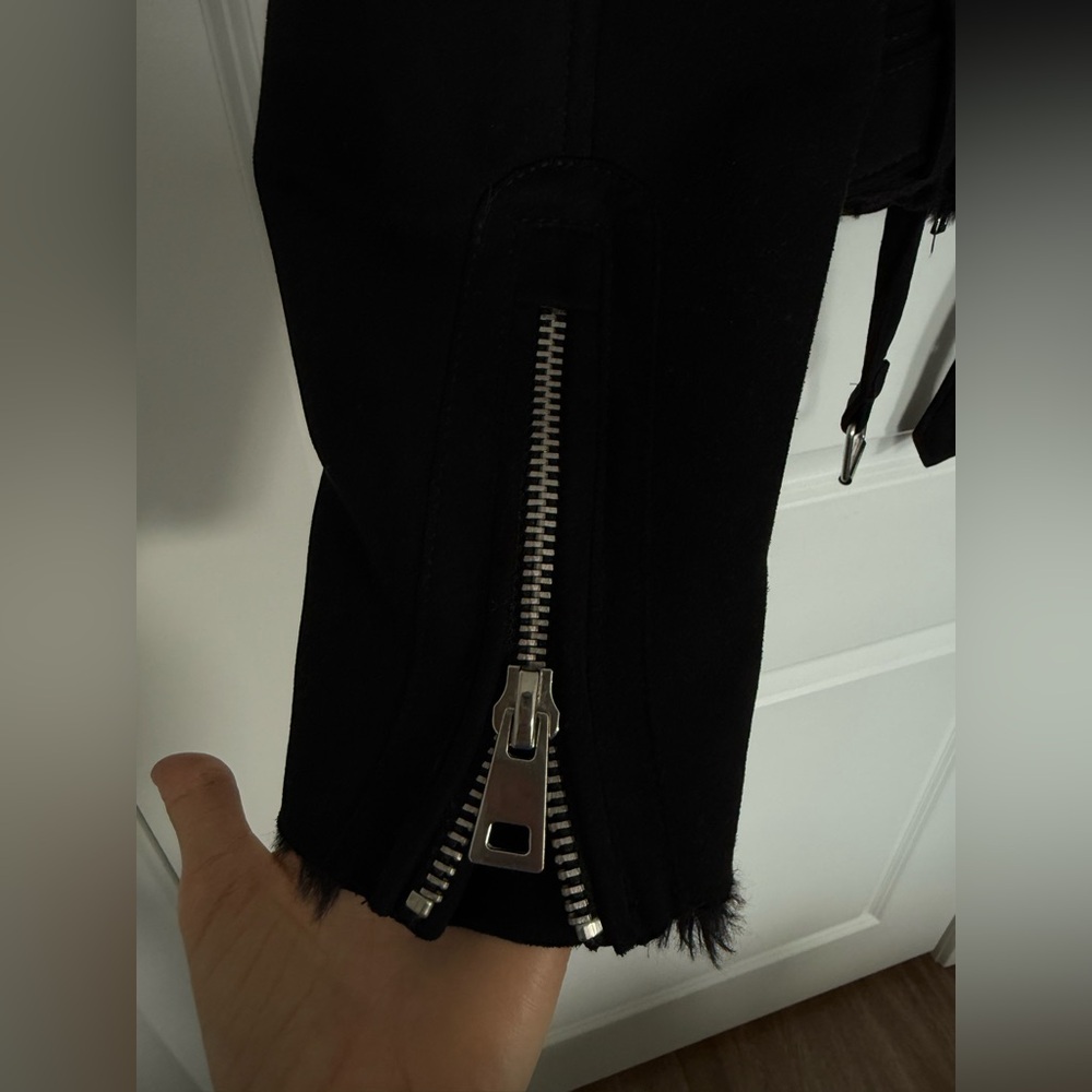 ZARA Motorcycle style jacket XS fur lined black suede - Picture 5 of 7